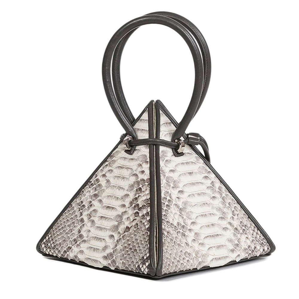 NITASURI -LIA Python and natural leather pyramid handbag. Handmade in Spain.